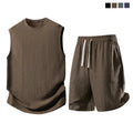 Men's 2-Piece Waffle Knit Sports Set | Sleeveless Tank Top & Drawstring Shorts