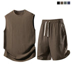 Men's 2-Piece Waffle Knit Sports Set | Sleeveless Tank Top & Drawstring Shorts
