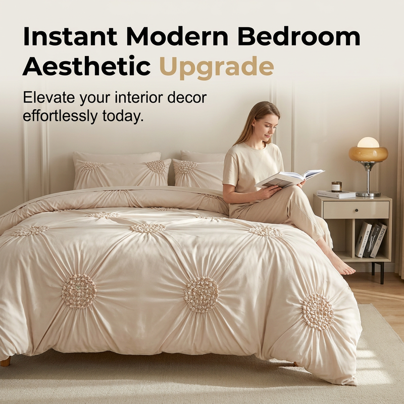 📢📢50% OFF !! ⏰Elegant Pinch Pleat Duvet Cover Set